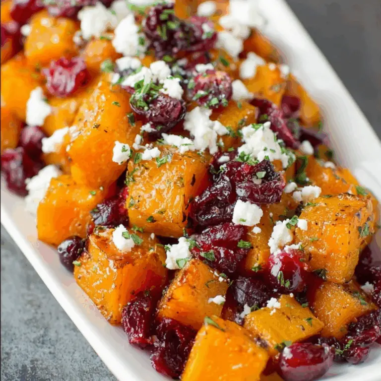 Honey Roasted Butternut Squash with Cranberries and Feta