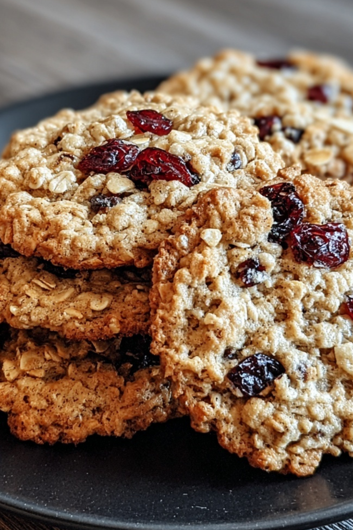 oatmeal cranberry cookies on a plate, fresh from the oven