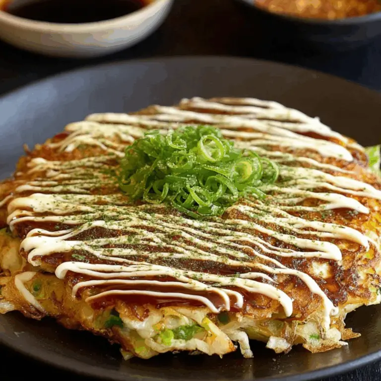 Okonomiyaki savory pancakes recipe with bacon and okonomiyaki sauce