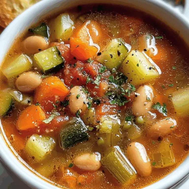 Olive Garden Vegetable Soup in a bowl with fresh vegetables