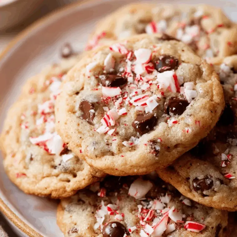 Peppermint Chocolate Chip Cookies with crushed candy canes and chocolate chips