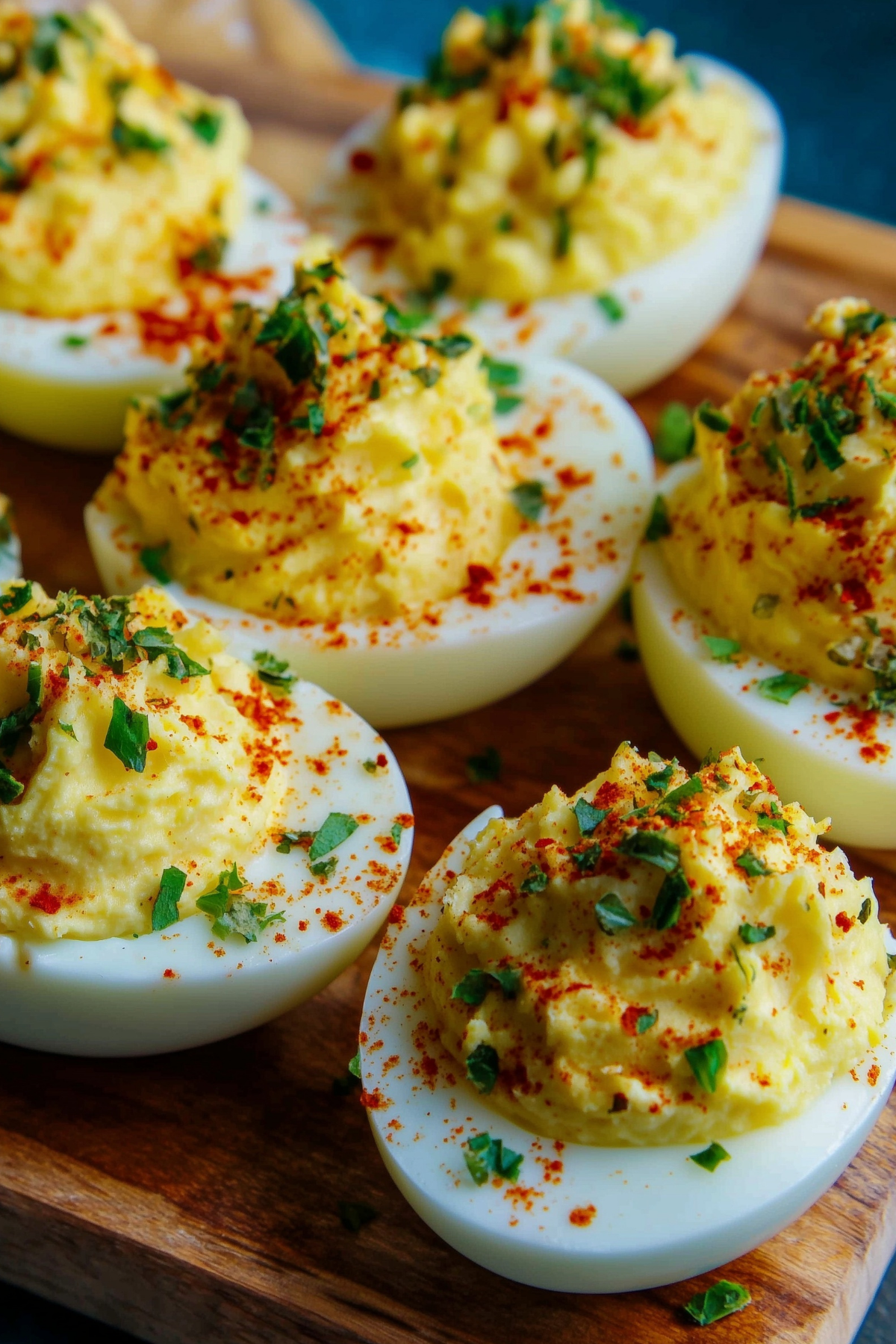 Pioneer Woman Deviled Eggs served on a plate with paprika and chives