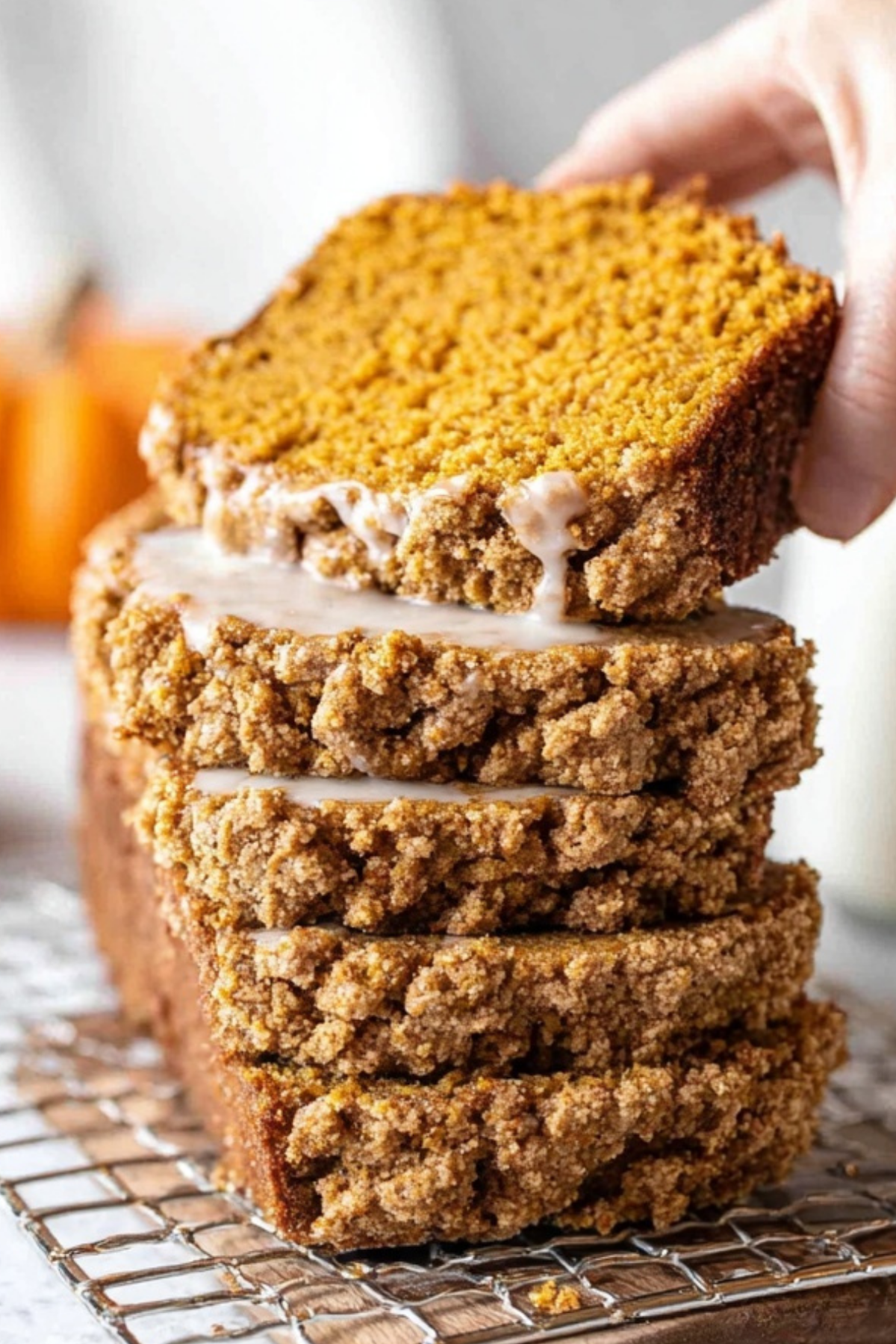 Moist Pumpkin Bread with Maple Glaze and Streusel Topping