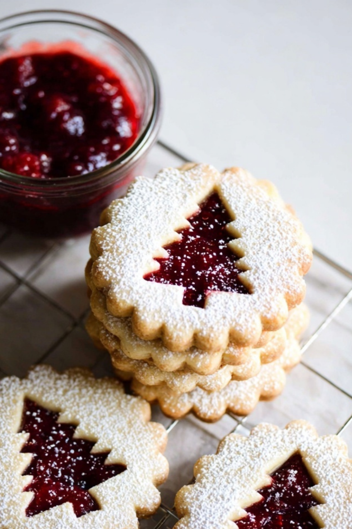 Raspberry Linzer Cookies with raspberry jam filling