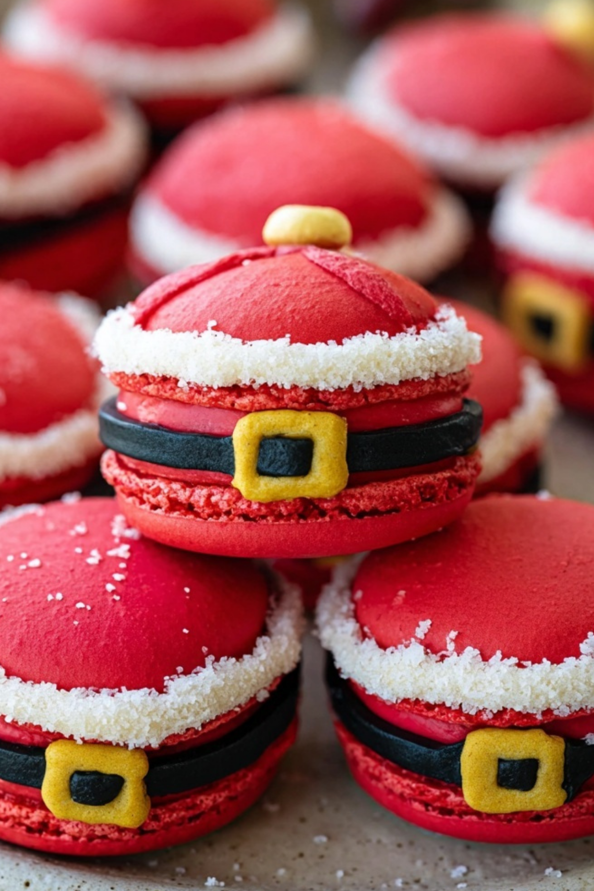 Santa Claus Macarons with royal icing decoration and sugar cookie buttercream