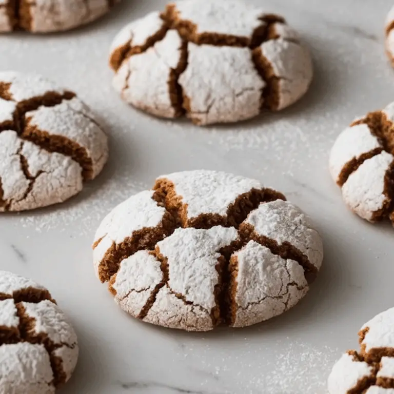 Soft and Spiced Gingerbread Crinkle Cookies with powdered sugar coating