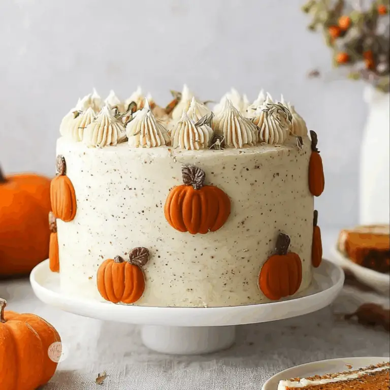 Vegan Pumpkin Spice Cake with creamy frosting and pumpkin decorations