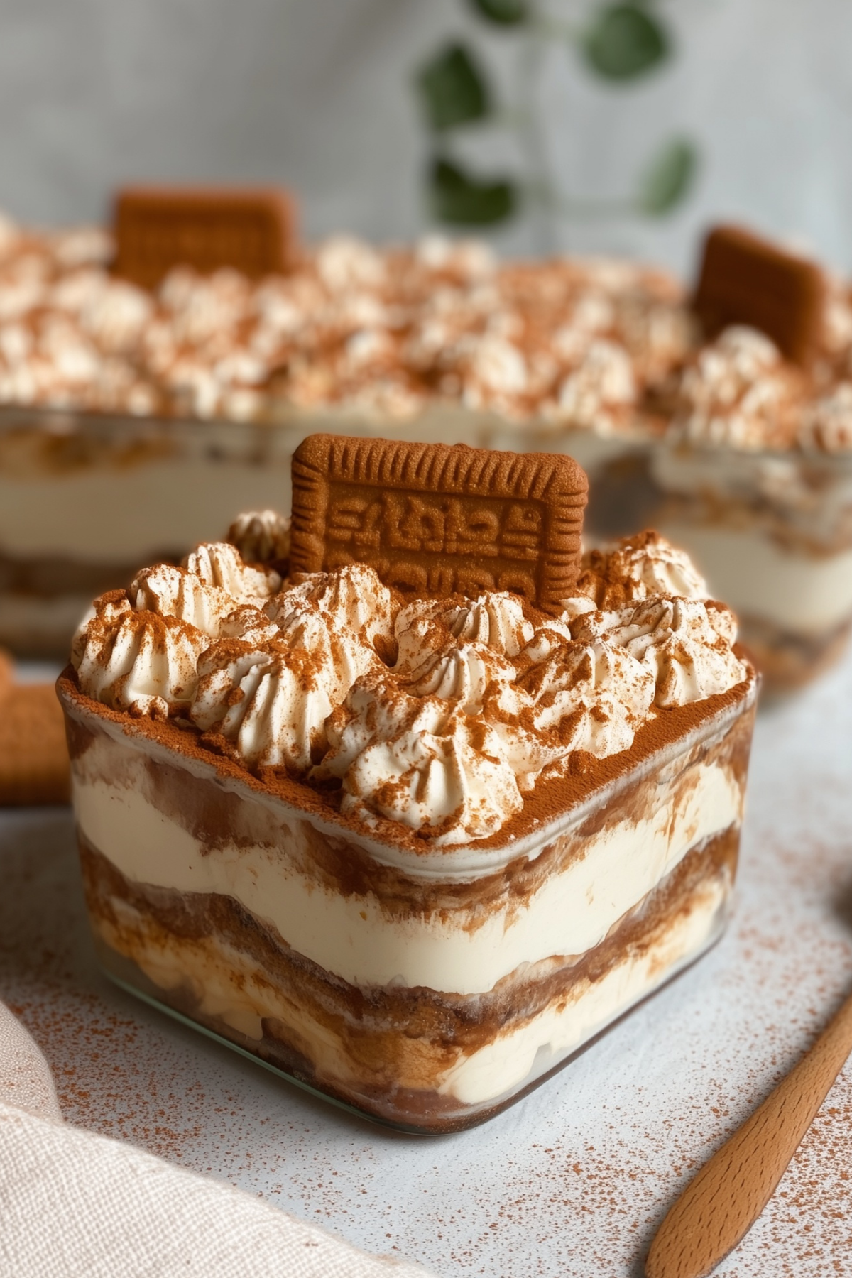 Biscoff Tiramisu layered with cookie butter cream and coffee-soaked cookies