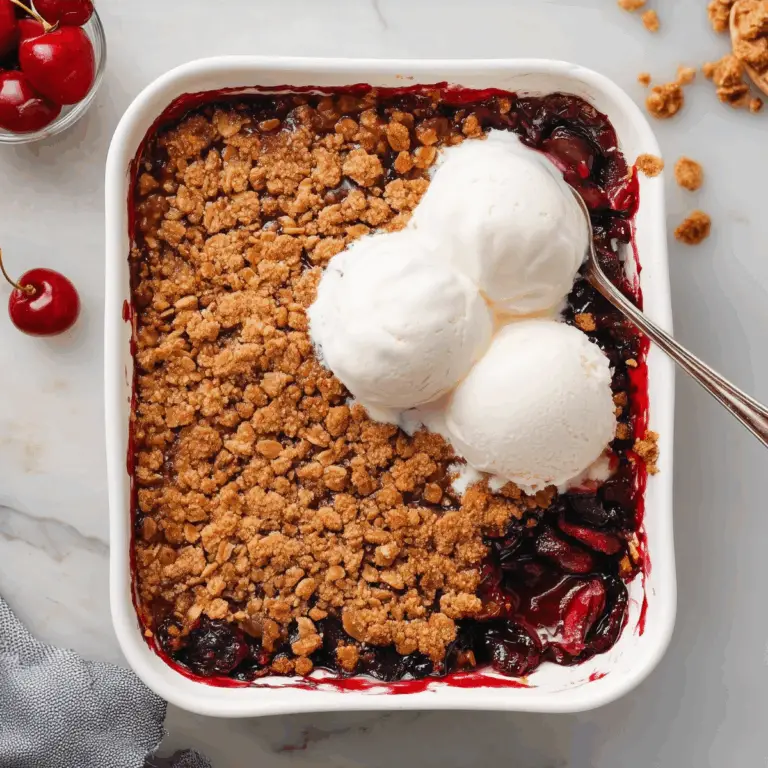 Cherry Crisp dessert with cherries and buttery oat topping