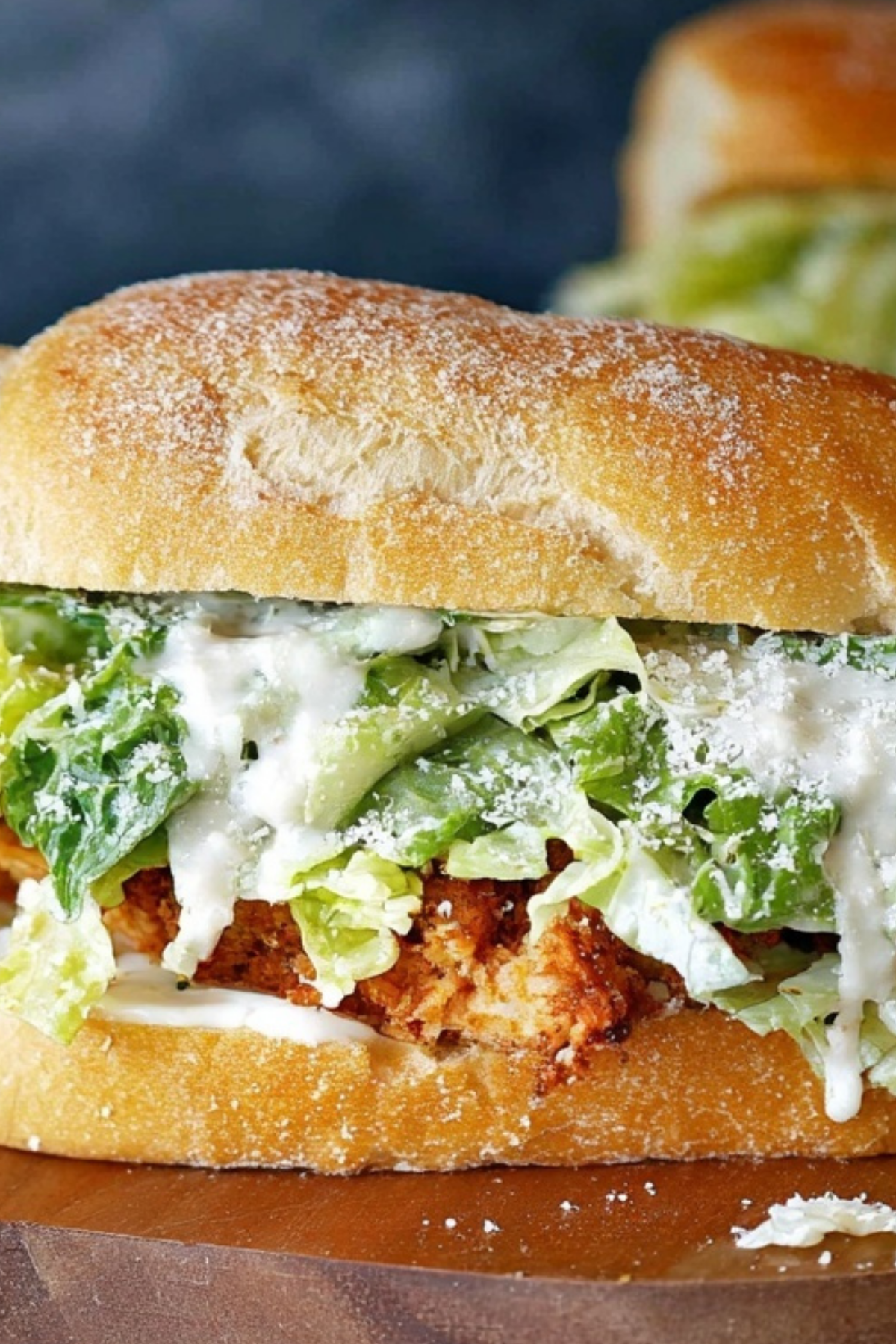 Crispy Chicken Caesar Sandwich on toasted baguette