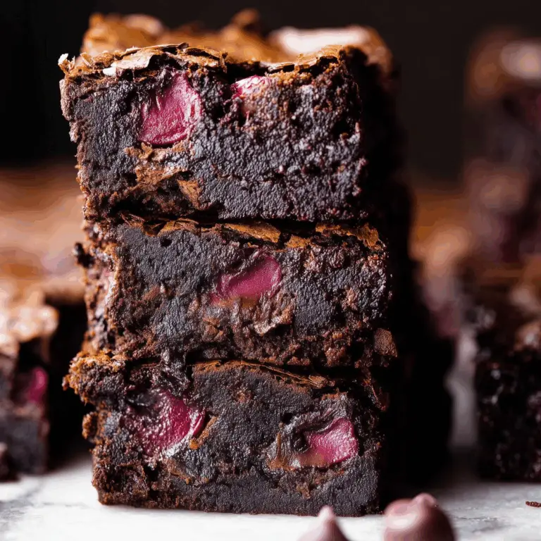 Chocolate Cherry Brownies with gooey centers and a crackly top