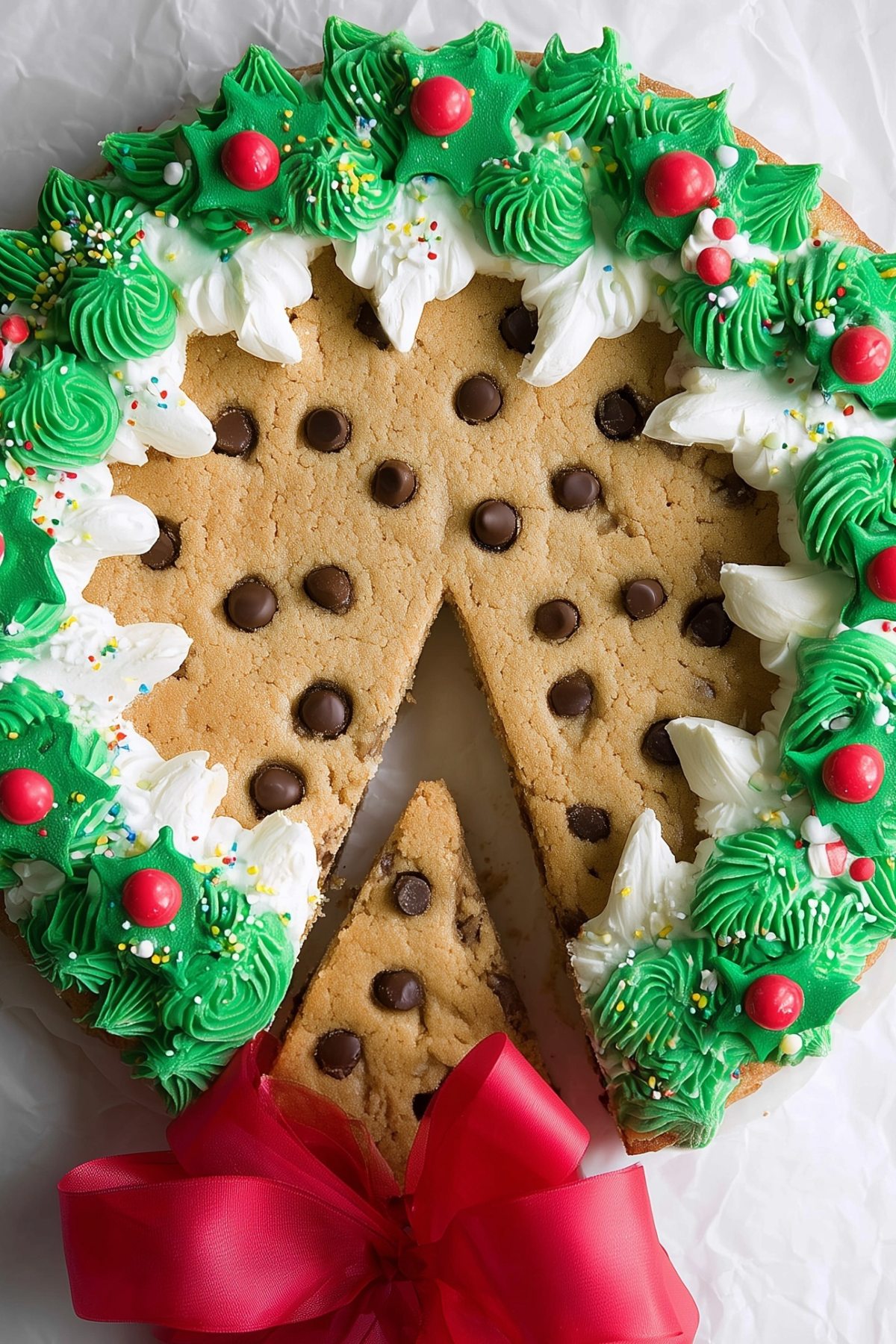 Christmas Cookie Cake decorated with holiday buttercream wreath