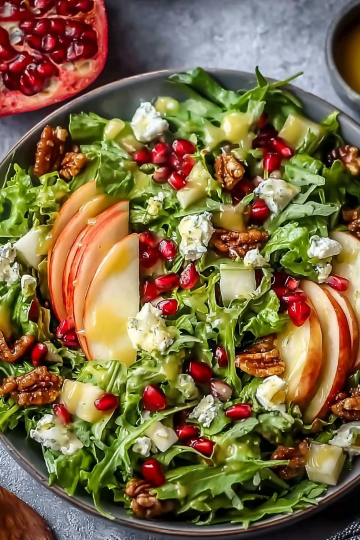 Christmas Salad with Honey Mustard Dressing – festive holiday salad with pomegranate, avocado, and candied nuts