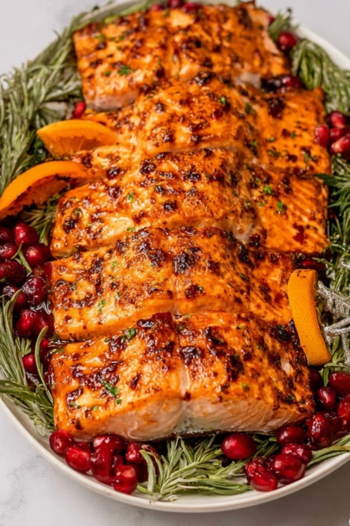 Christmas Salmon with pomegranate molasses and rosemary