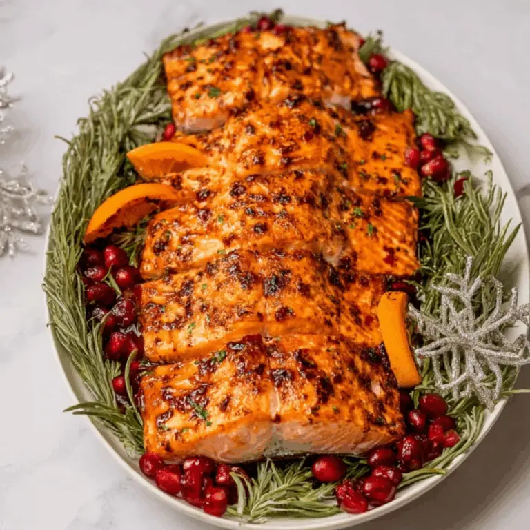 Christmas Salmon with pomegranate molasses and rosemary