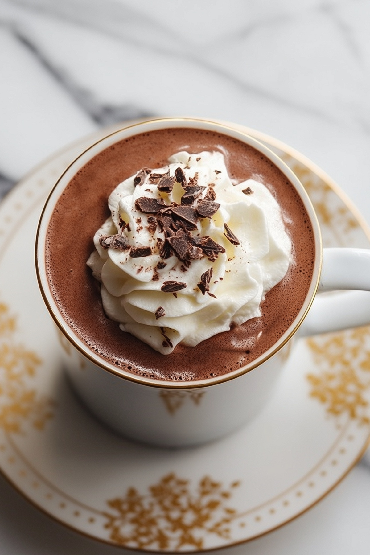Classic Parisian Hot Chocolate in a mug with whipped cream
