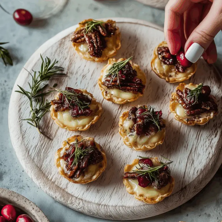 Cranberry Brie Tartlets in puff pastry on a holiday platter
