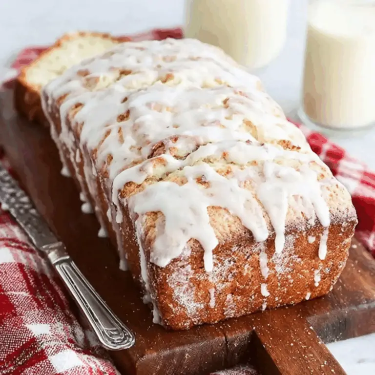 Eggnog bread fresh from the oven with a sweet glaze