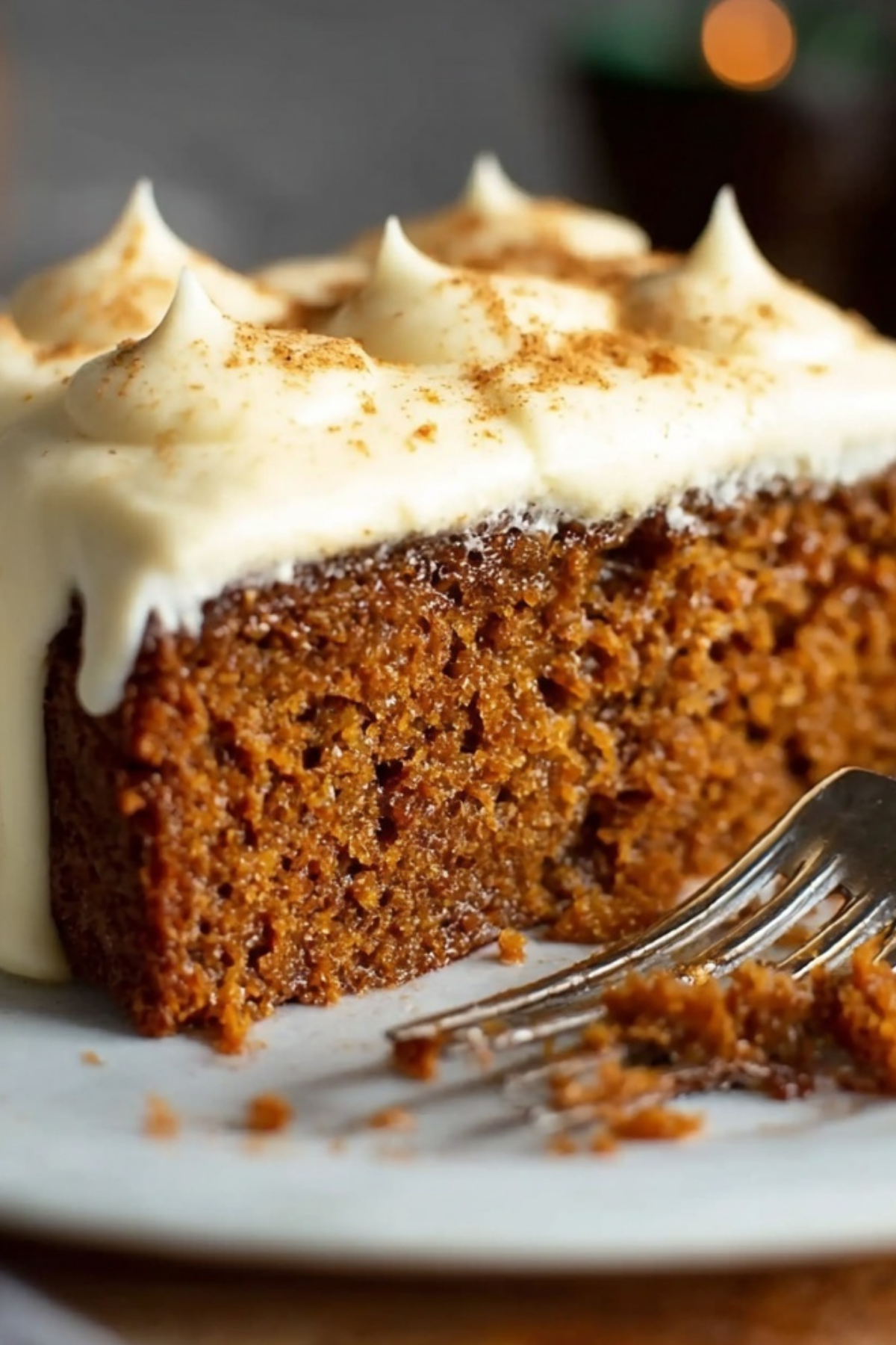 Gingerbread Cake with Luscious Cream Cheese Frosting topped with creamy frosting