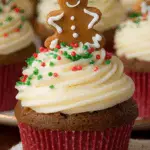Gingerbread Cupcakes with Cream Cheese Frosting on holiday plate