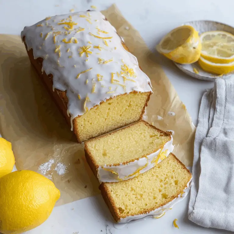 Lemon drizzle cake with a shiny glaze and lemon zest topping