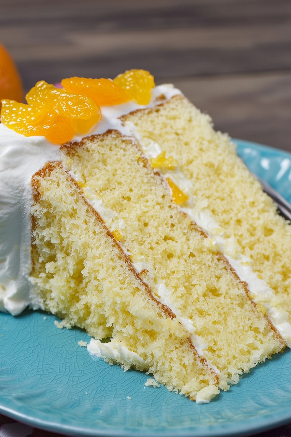 Mandarin Orange Cake with fresh mandarins on top