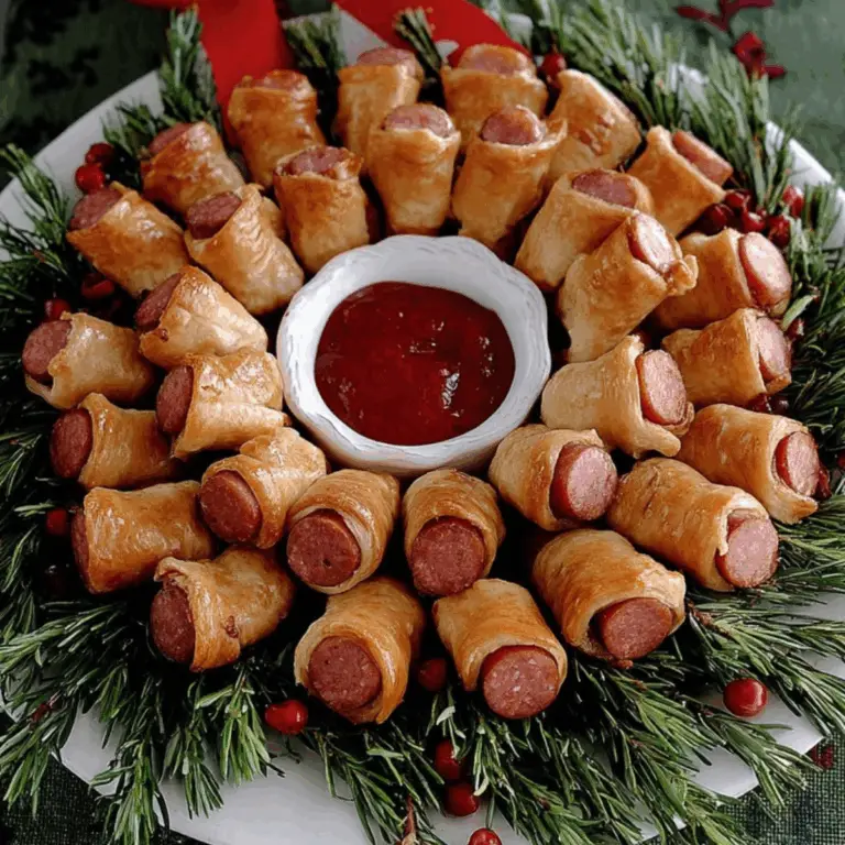 Mini sausage Christmas wreath served as a festive appetizer
