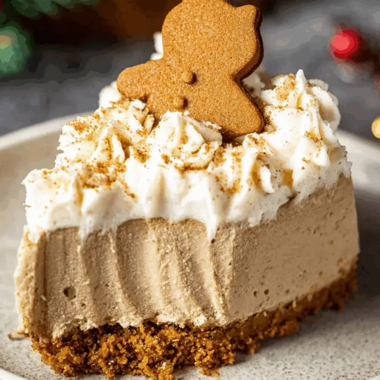 No Bake Gingerbread Cheesecake with creamy filling and gingersnap crust