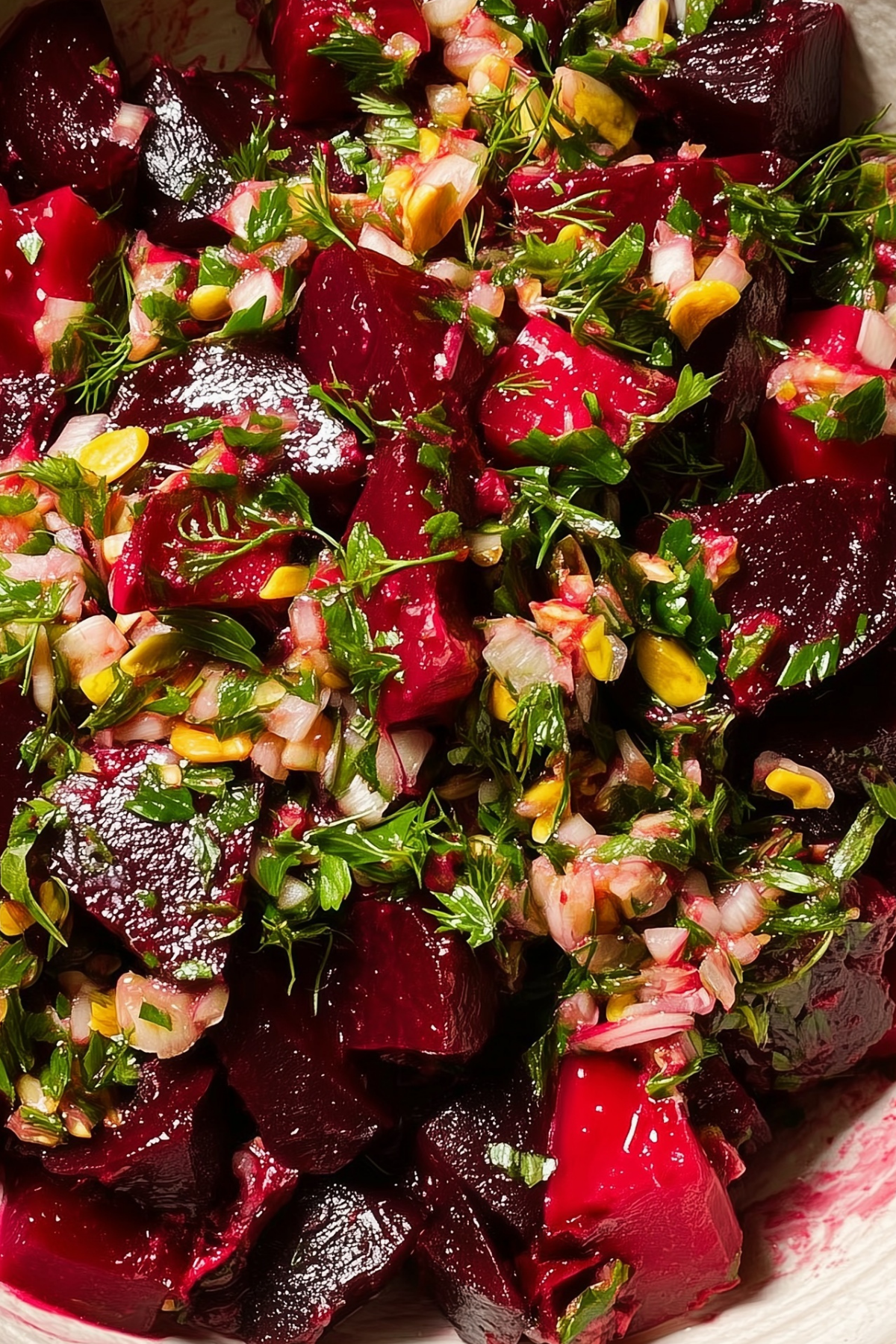 Pickled beet salad with vibrant colors and fresh herbs