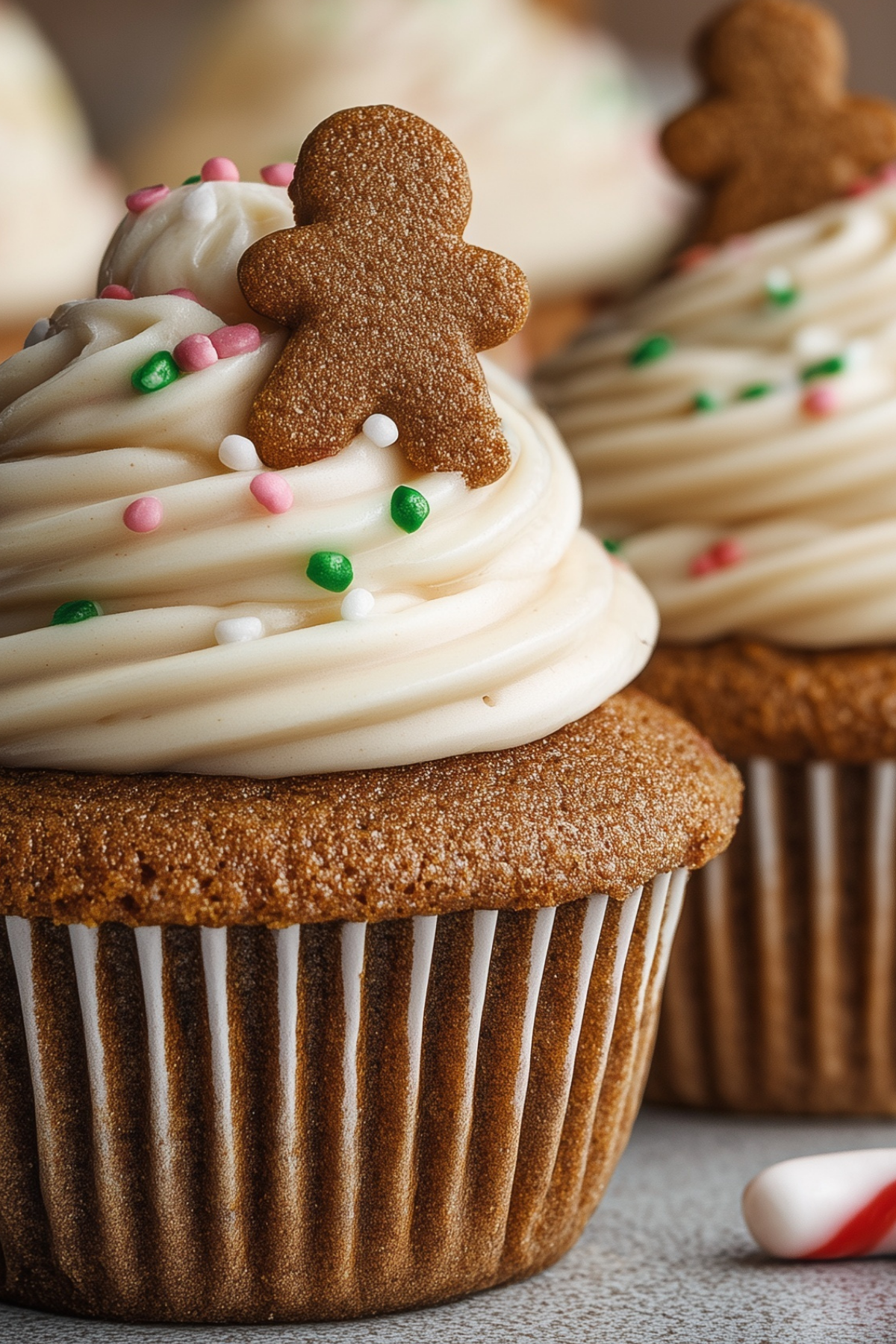 Soft gingerbread cupcakes with spiced cream cheese frosting