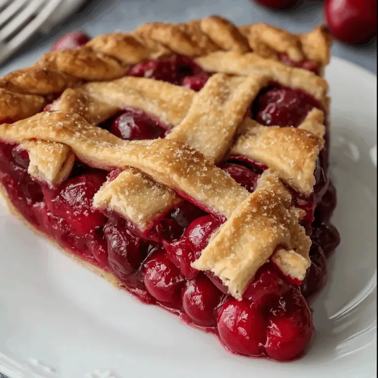 Homemade sour cherry pie with flaky crust and tart cherry filling