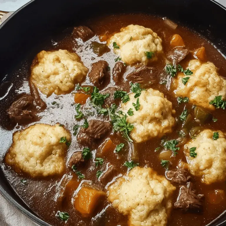 Hearty Beef Stew and Dumplings served hot in a bowl