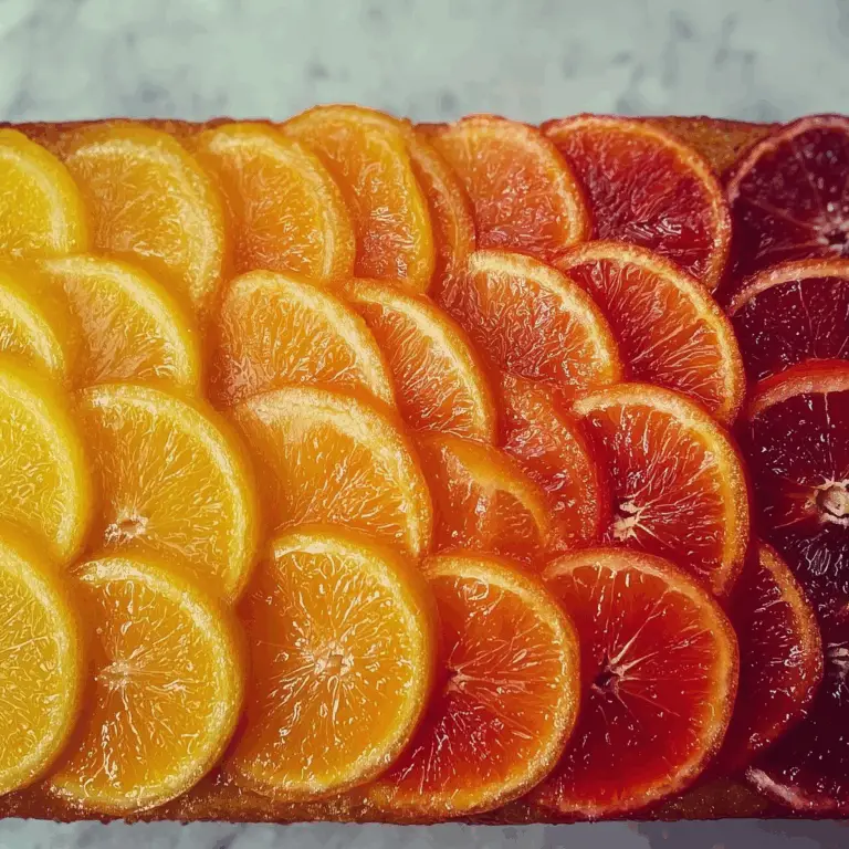 Upside-Down Ombré Citrus Cake with citrus slices and orange syrup