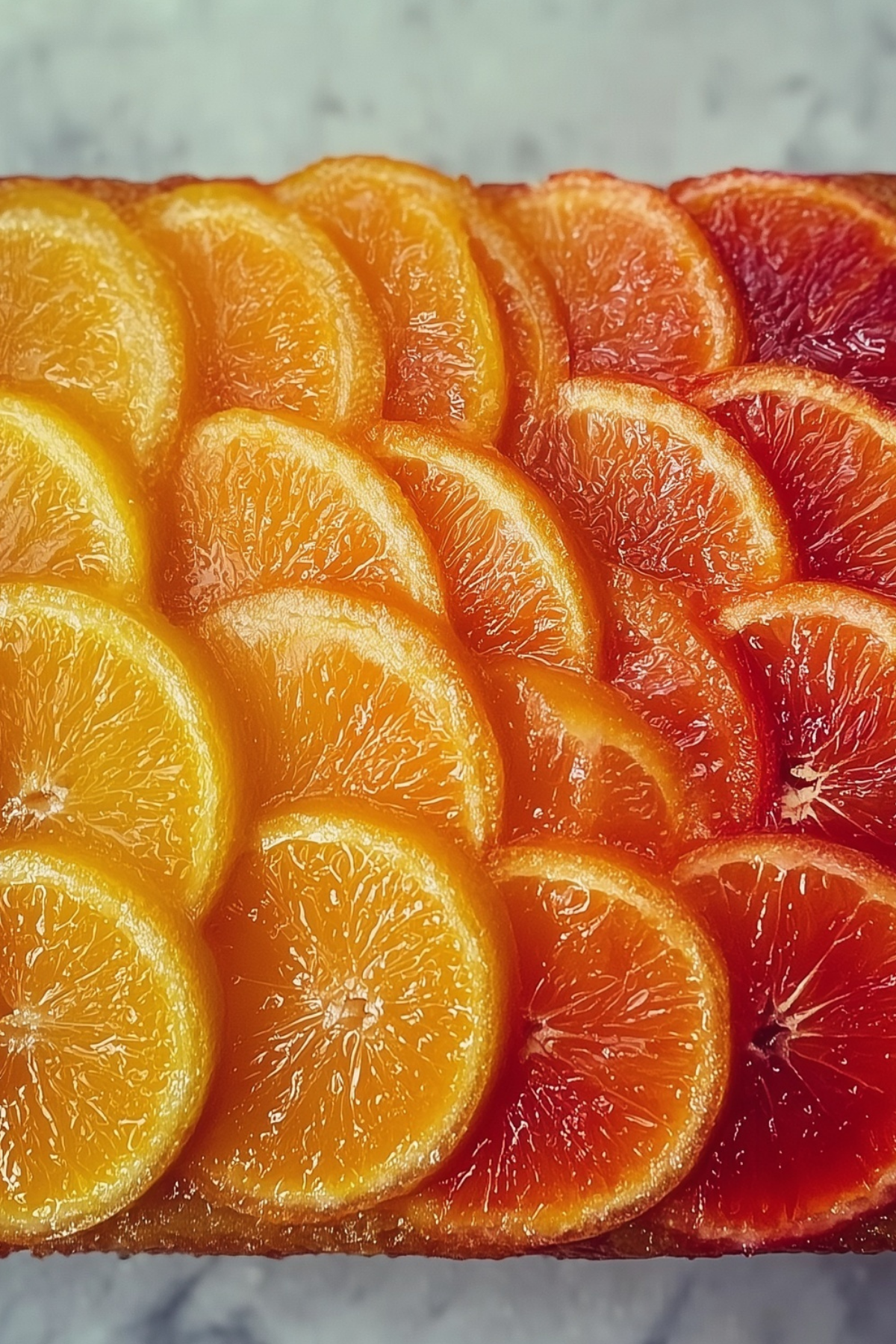 Upside-Down Ombré Citrus Cake with citrus slices and orange syrup