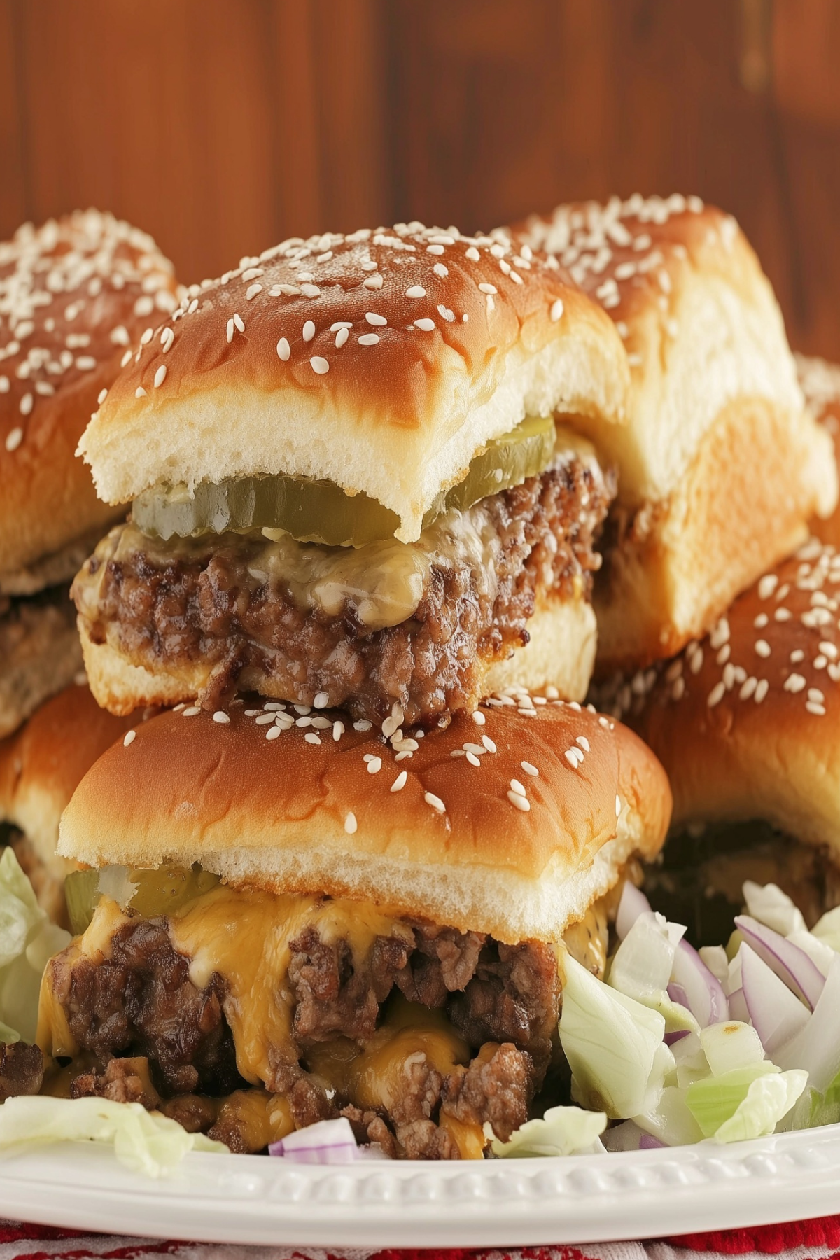 Big Mac Sliders with melted cheese and special sauce