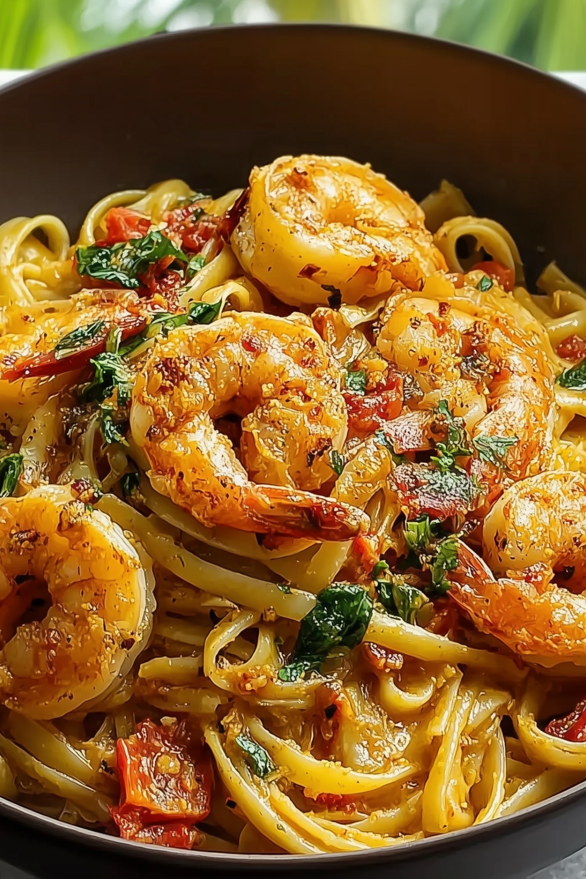 Creamy Jamaican Shrimp Pasta with jerk seasoning and coconut milk