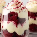 Red Velvet Trifle Cups with creamy pudding and whipped topping