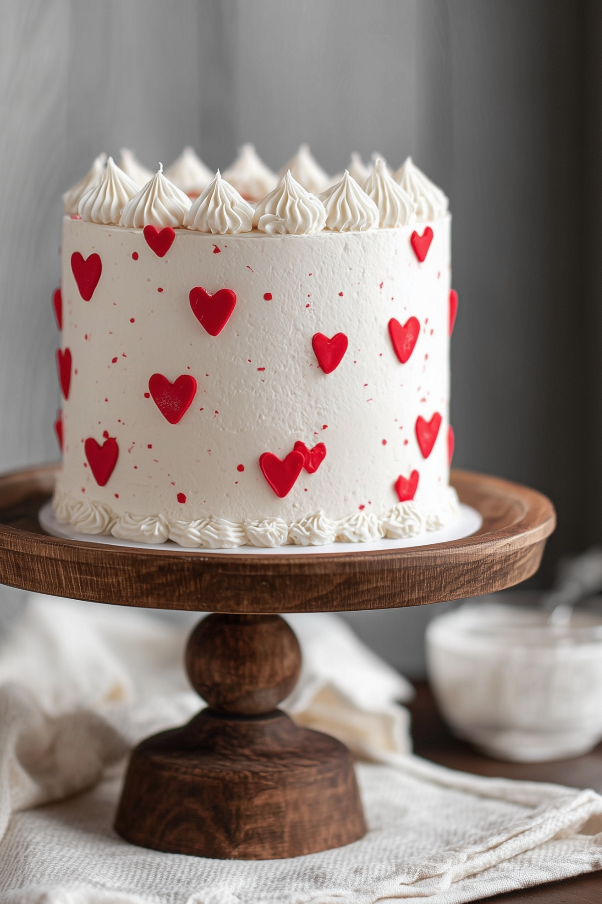 Red and White Valentine’s Day Cake decorated with buttercream hearts
