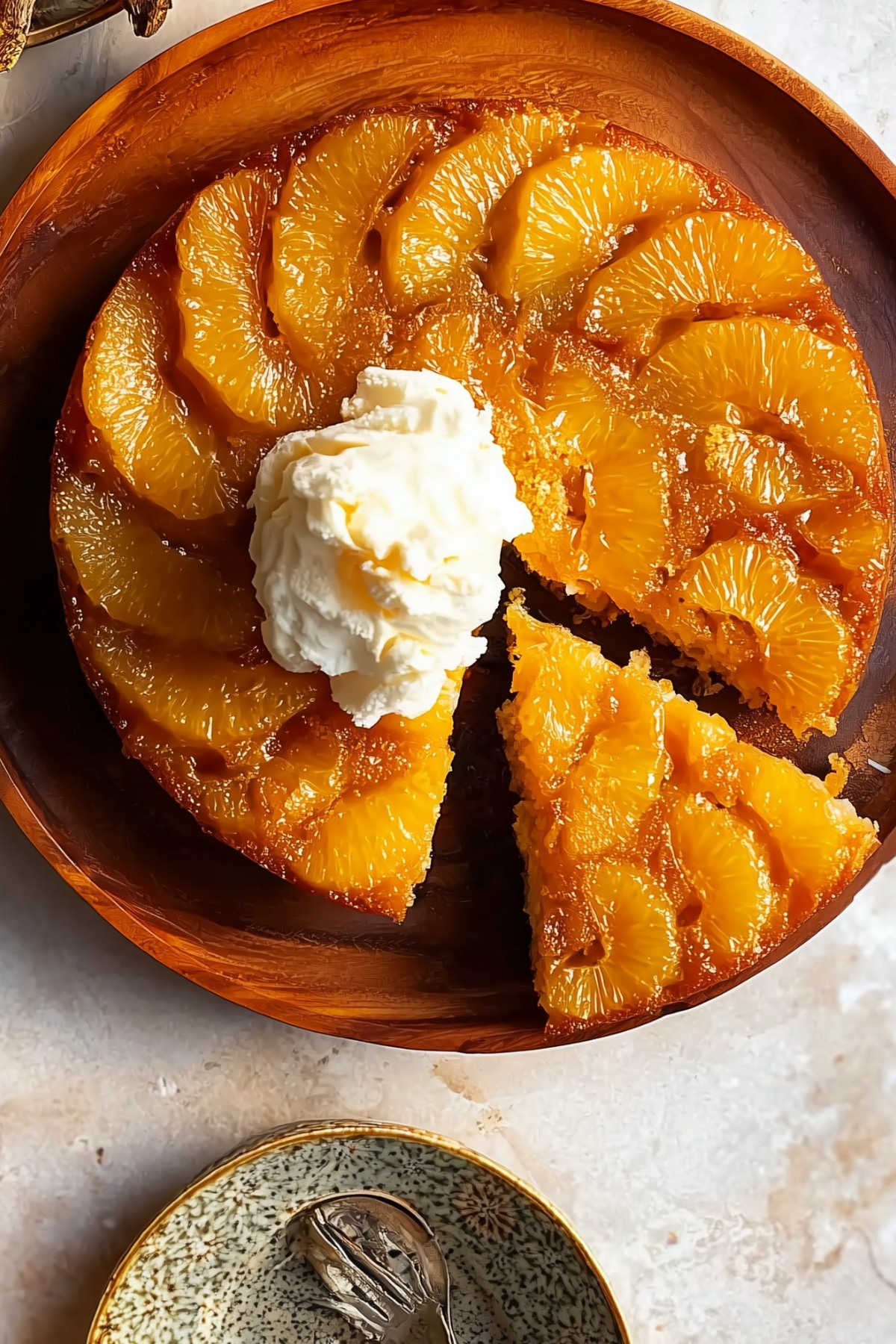 Spiced Mandarin Upside Down Cake with caramelized citrus topping
