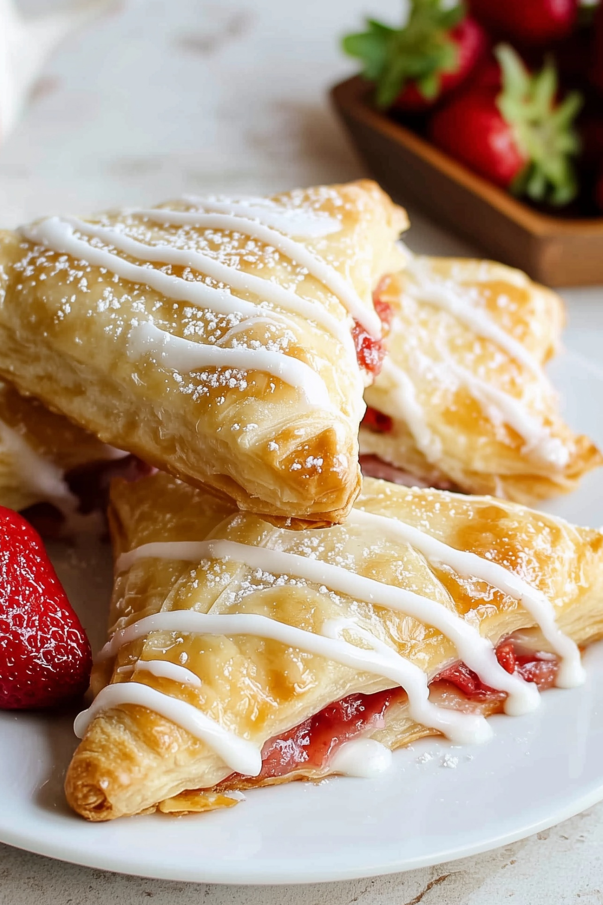 Flaky homemade strawberry turnovers with fresh fruit filling