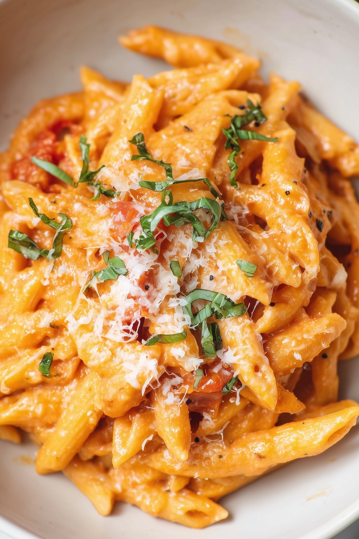 Creamy Tomato Pasta served with parmesan cheese