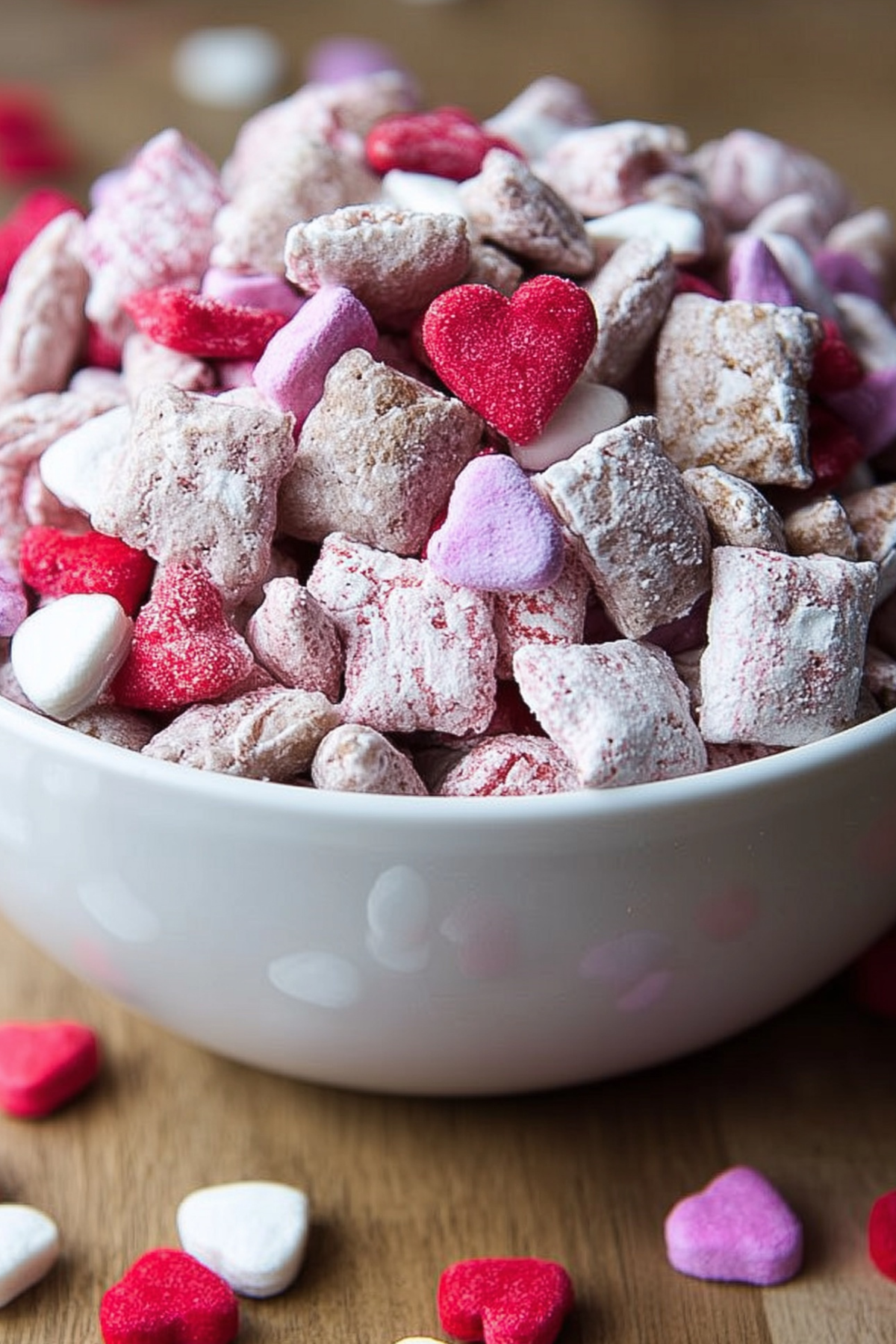 Valentine Puppy Chow – festive and colorful treat perfect for Valentine’s Day