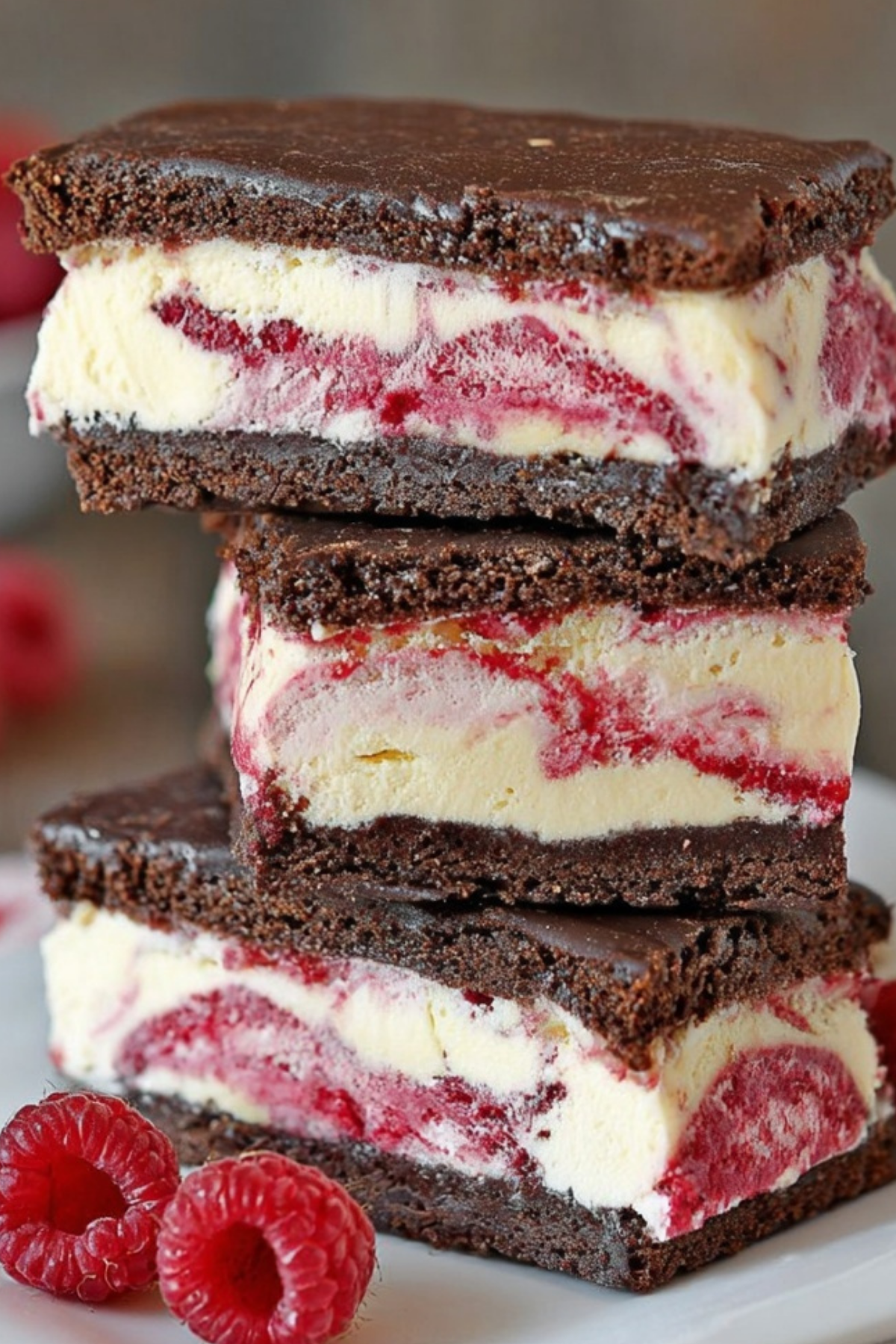 Brownie Raspberry Swirl Ice Cream Sandwiches with rich brownies and raspberry swirl