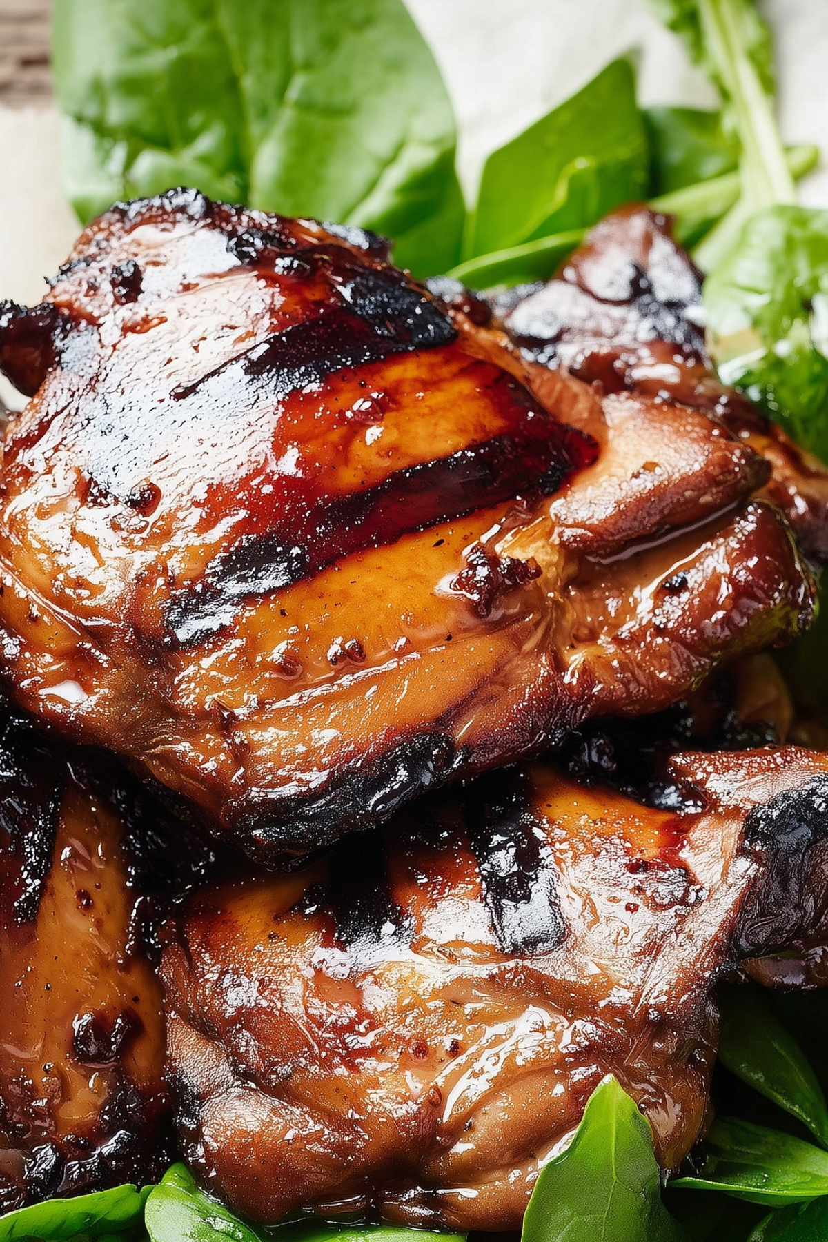 BBQ chicken thighs in the oven with crispy caramelized glaze