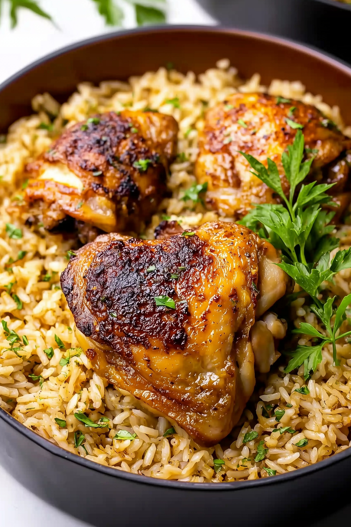 Delicious chicken thigh with rice, a one-pot comfort meal