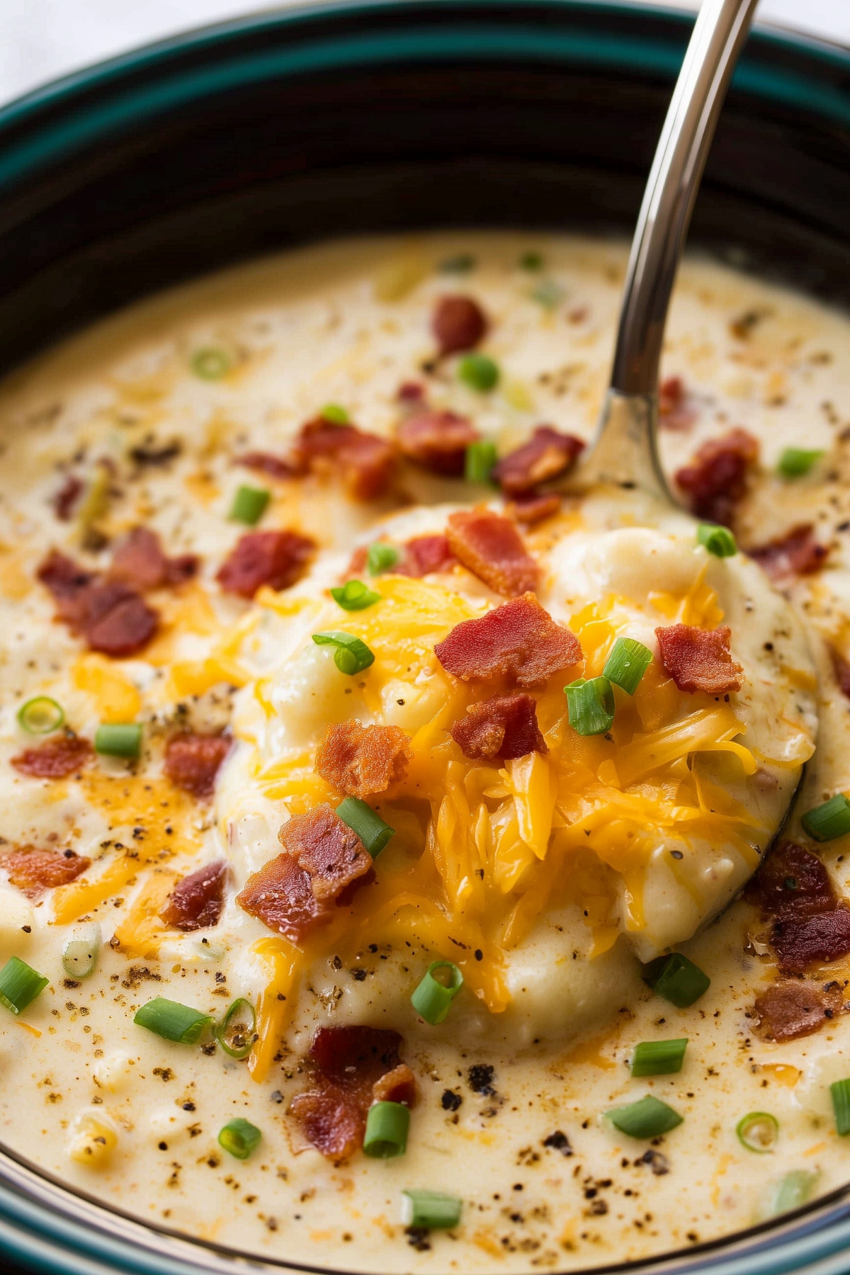 Crock Pot Crack Potato Soup served with cheese and bacon