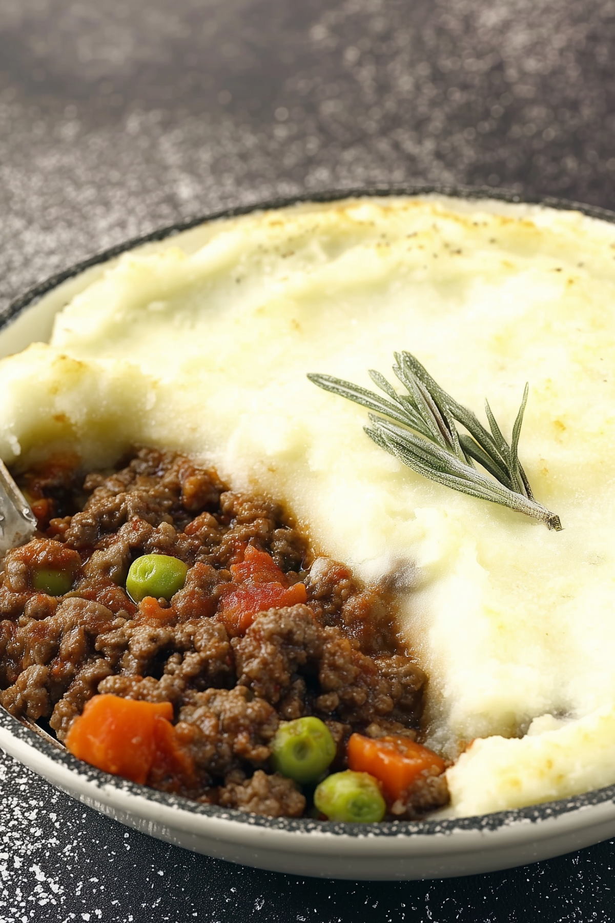 Ground Turkey Shepherd’s Pie with mashed potatoes and vegetables