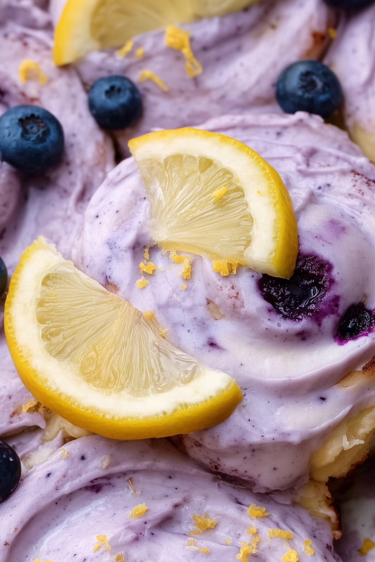 Lemon Blueberry Rolls with lemon glaze and blueberry filling