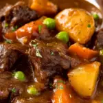 Slow Cooker Beef Stew with tender beef, carrots, and potatoes in rich gravy