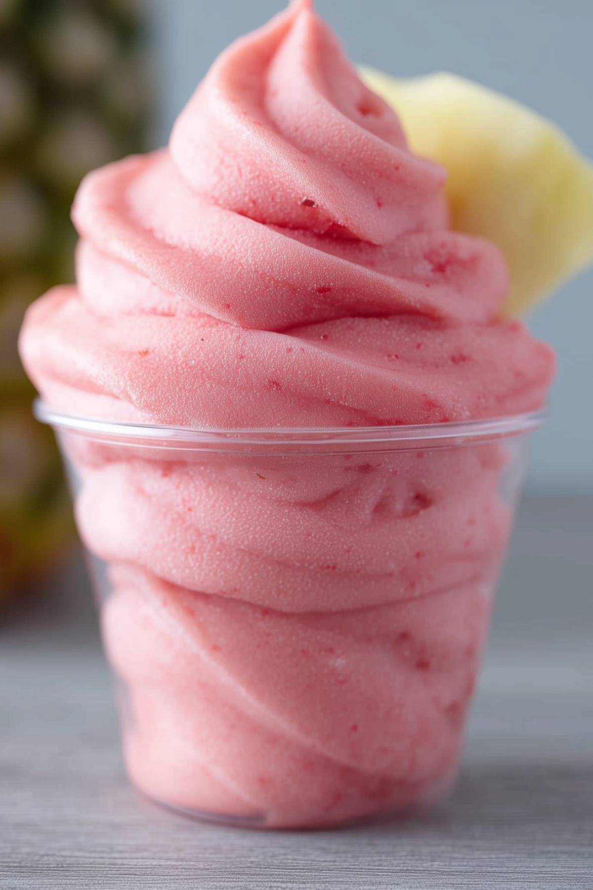 Creamy homemade Strawberry Dole Whip served in a glass